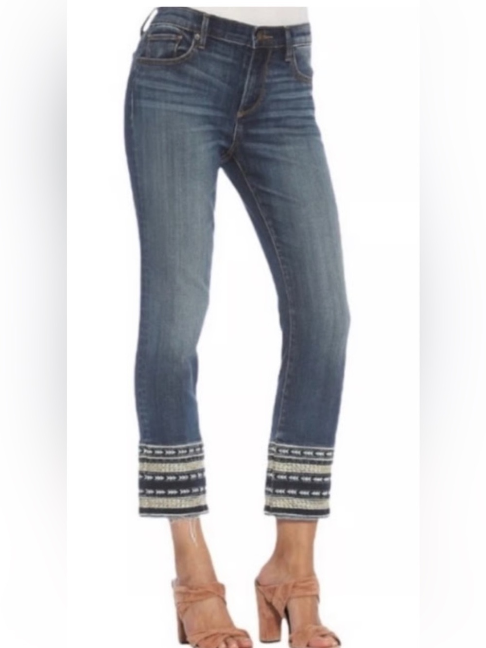 DRIFTWOOD Midwash Cropped Jeans with Embroidered Cuffs